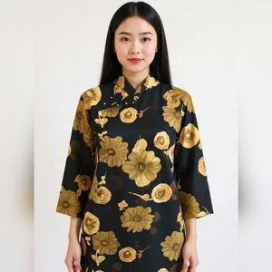 Elegant Black and Gold Floral Dress